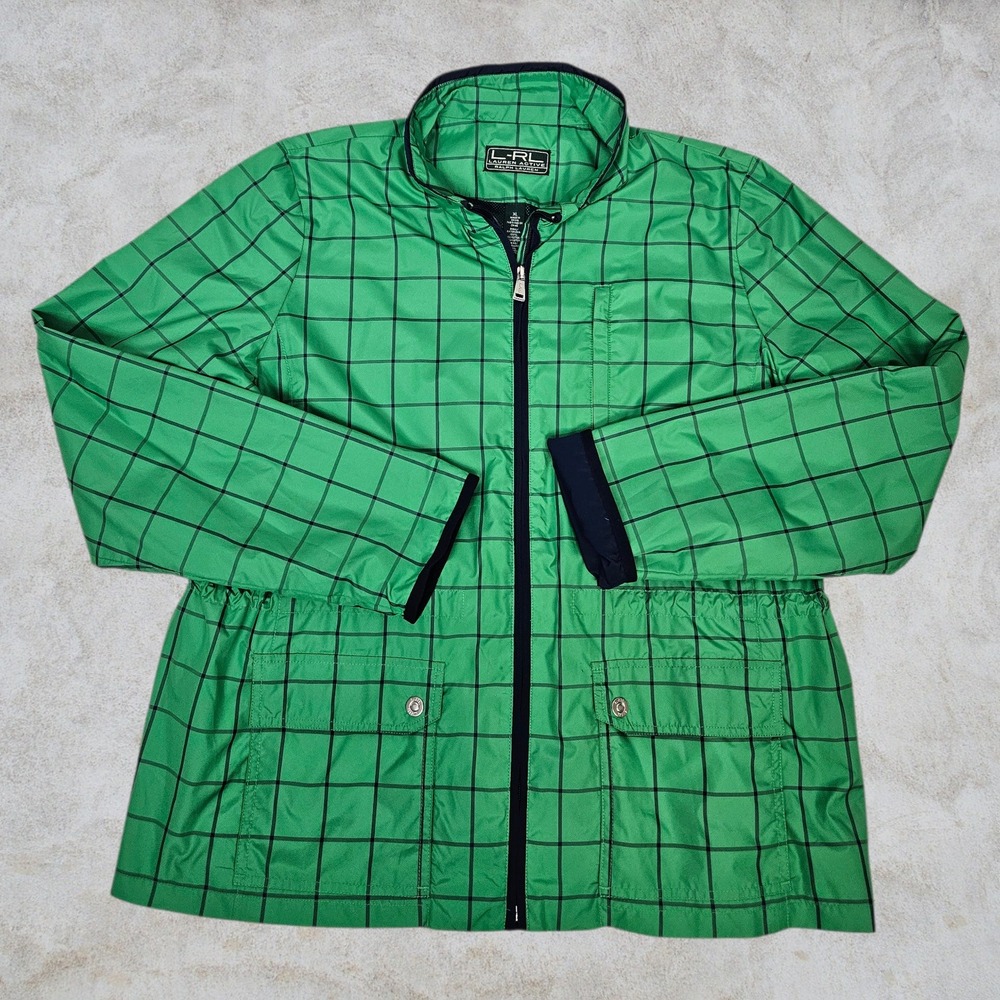 Lauren Active Ralph Lauren Green Windowpane Check Zip Windbreaker Jacket XL F46